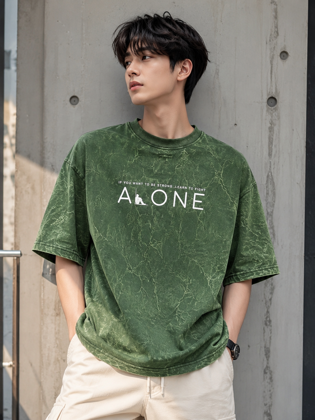 ONLY7EVENS Acid Wash "ALONE" Oversized T-Shirt | 240 GSM Premium Cotton