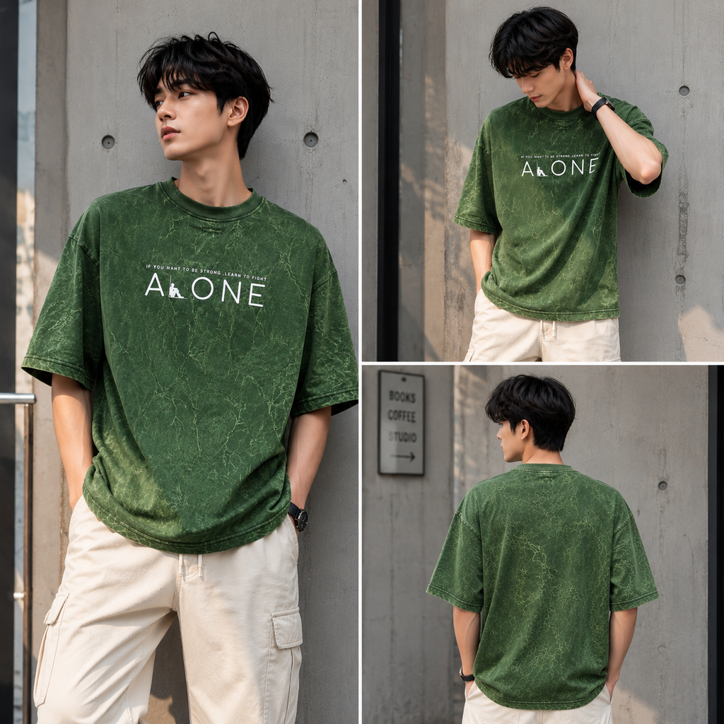 ONLY7EVENS Acid Wash "ALONE" Oversized T-Shirt | 240 GSM Premium Cotton