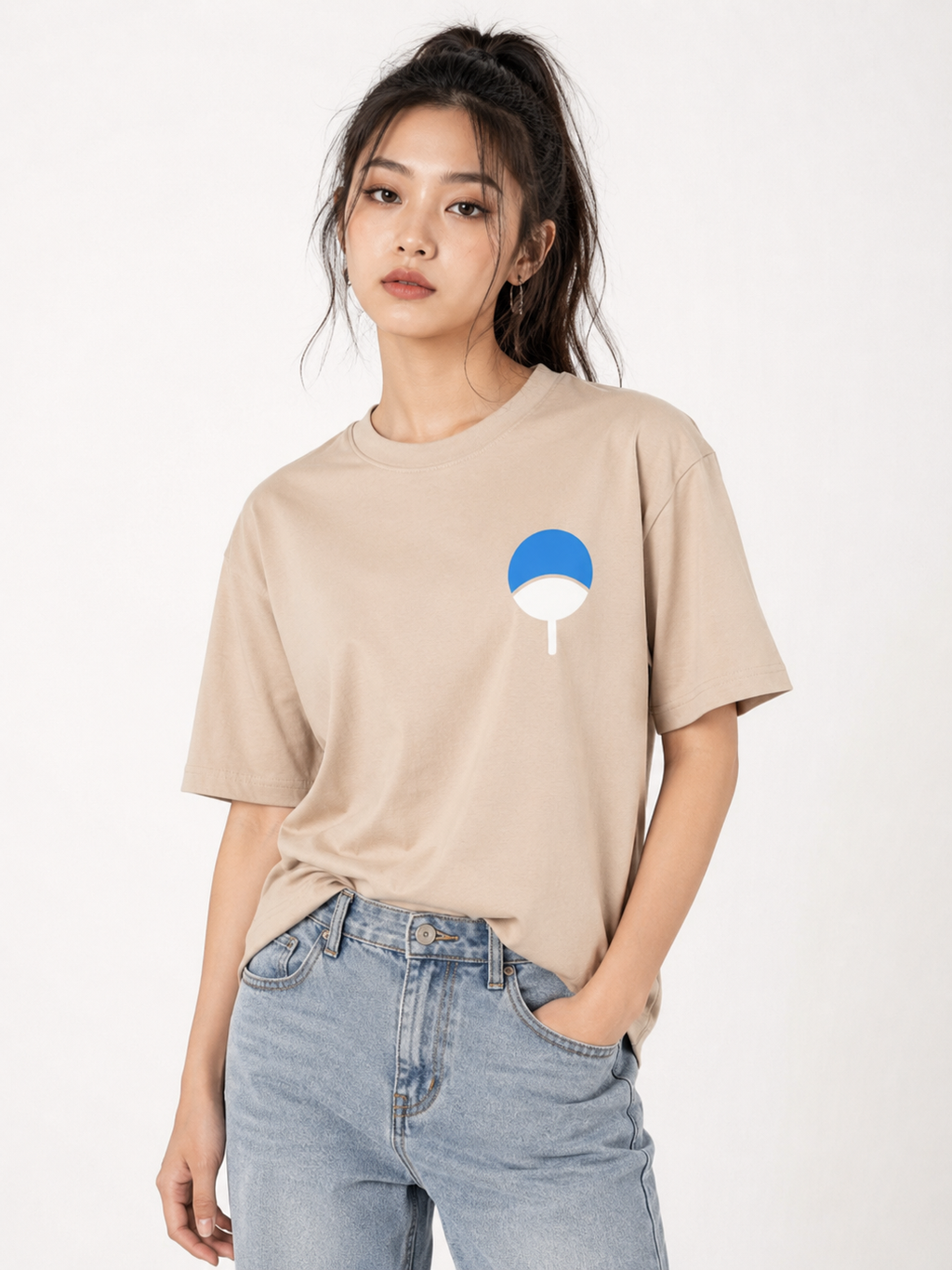 Sasuke Uchiha Oversized Anime Graphic T-Shirt – Beige