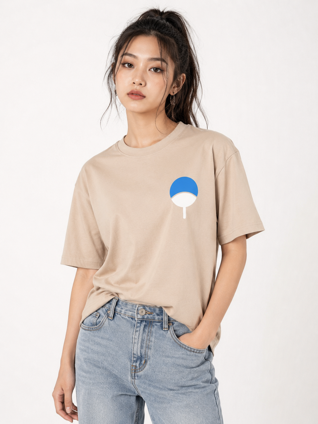 Sasuke Uchiha Oversized Anime Graphic T-Shirt – Beige