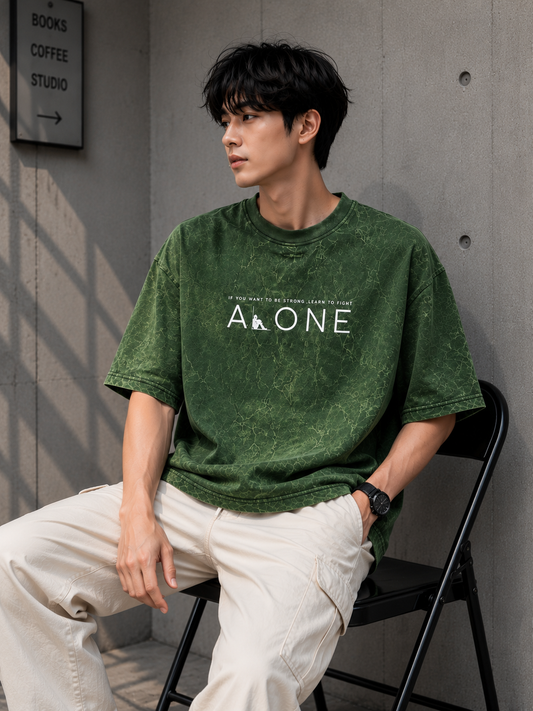 ONLY7EVENS Acid Wash "ALONE" Oversized T-Shirt | 240 GSM Premium Cotton