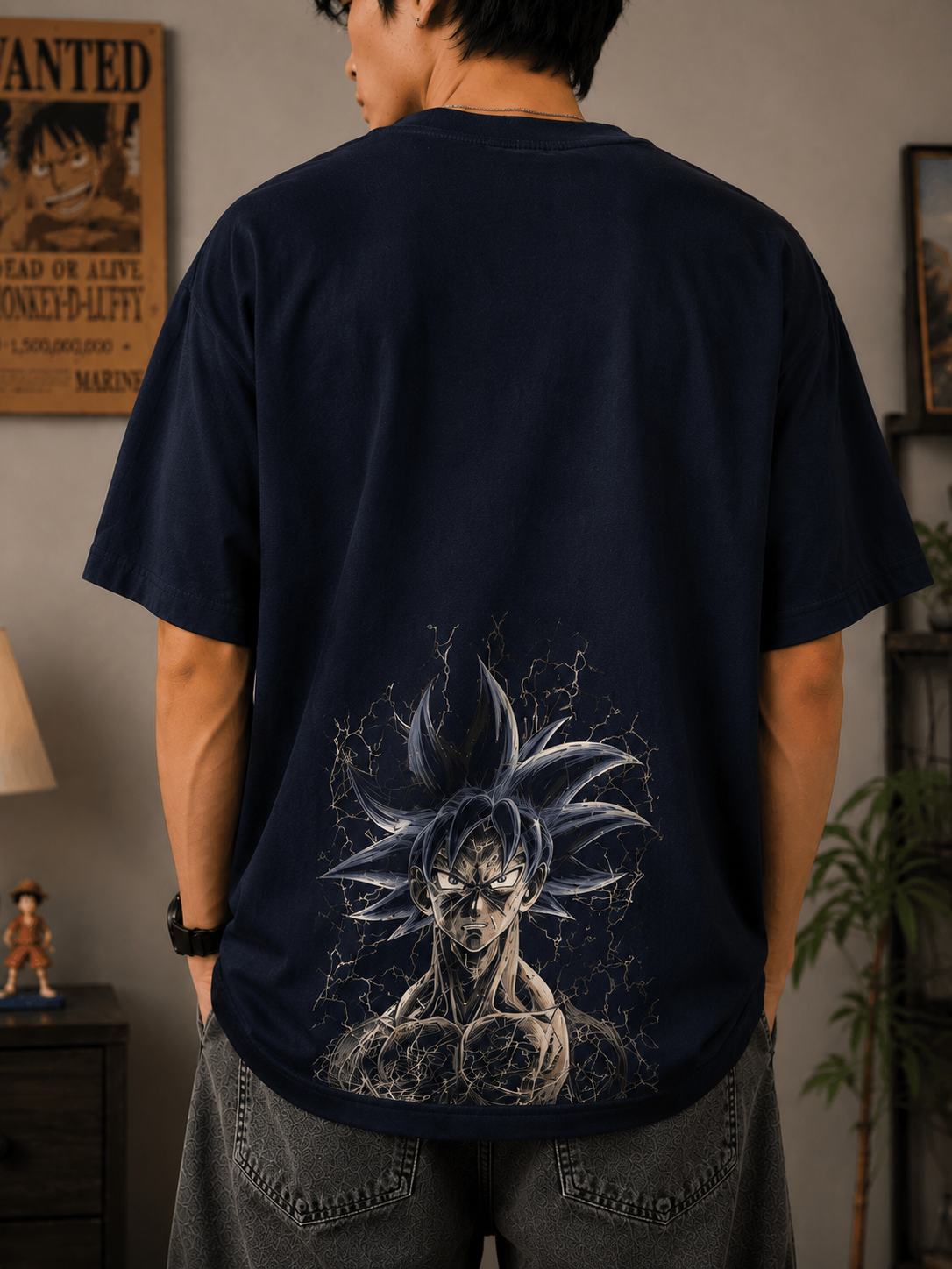 Anime Oversized T-Shirt | 245 GSM Premium Cotton | Navy Blue | Front & Back Print | Unisex