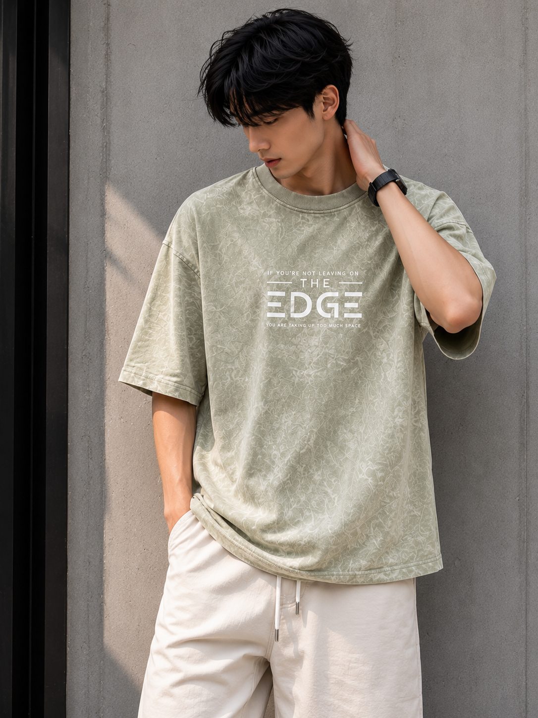 The Edge Oversized T-Shirt | 245 GSM Premium Cotton | Acid Wash Sage Green | Unisex