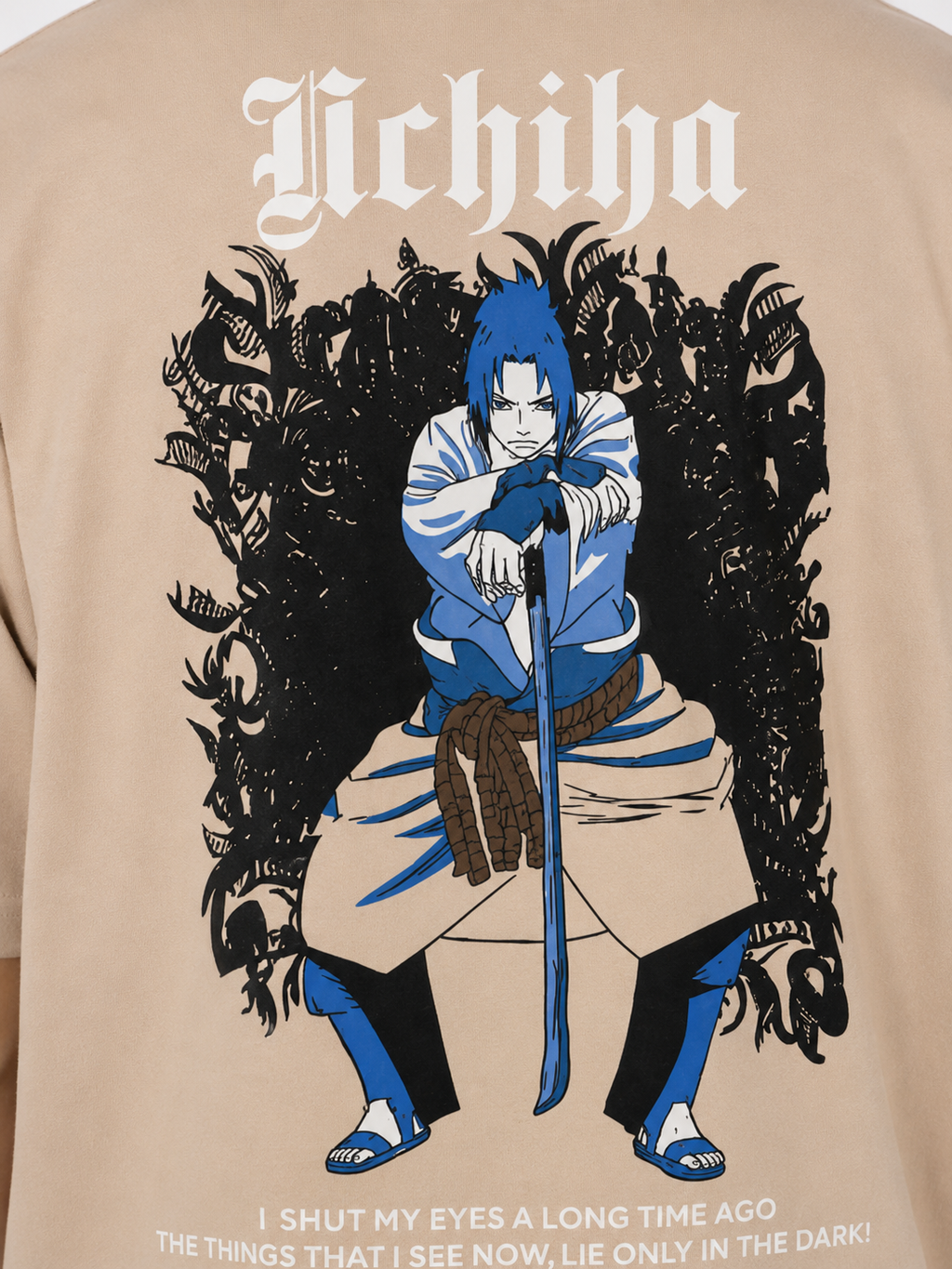 Sasuke Uchiha Oversized Anime Graphic T-Shirt – Beige