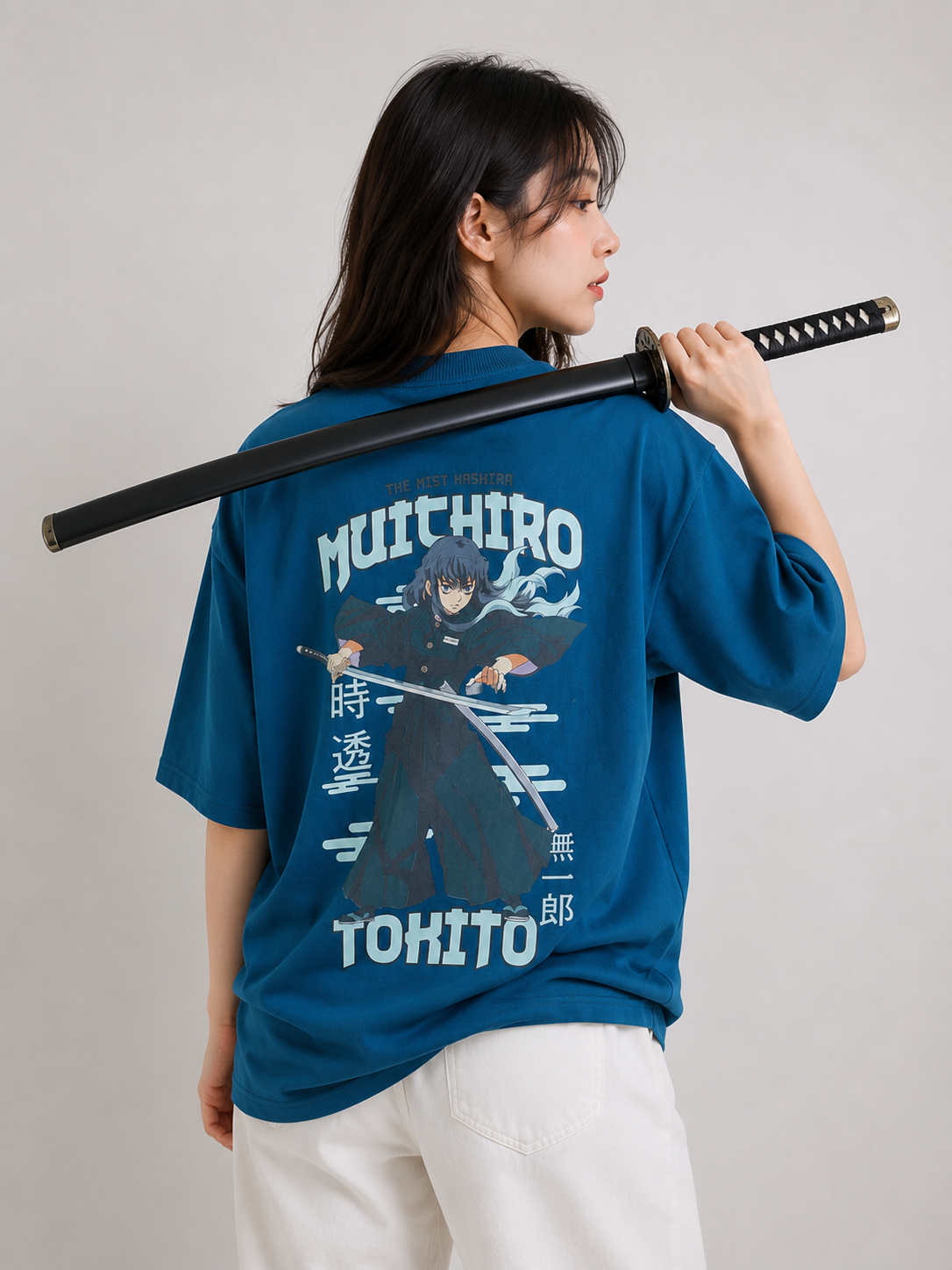 Muichiro Tokito Oversized T-Shirt | 245 GSM Premium Cotton | Blue | Unisex