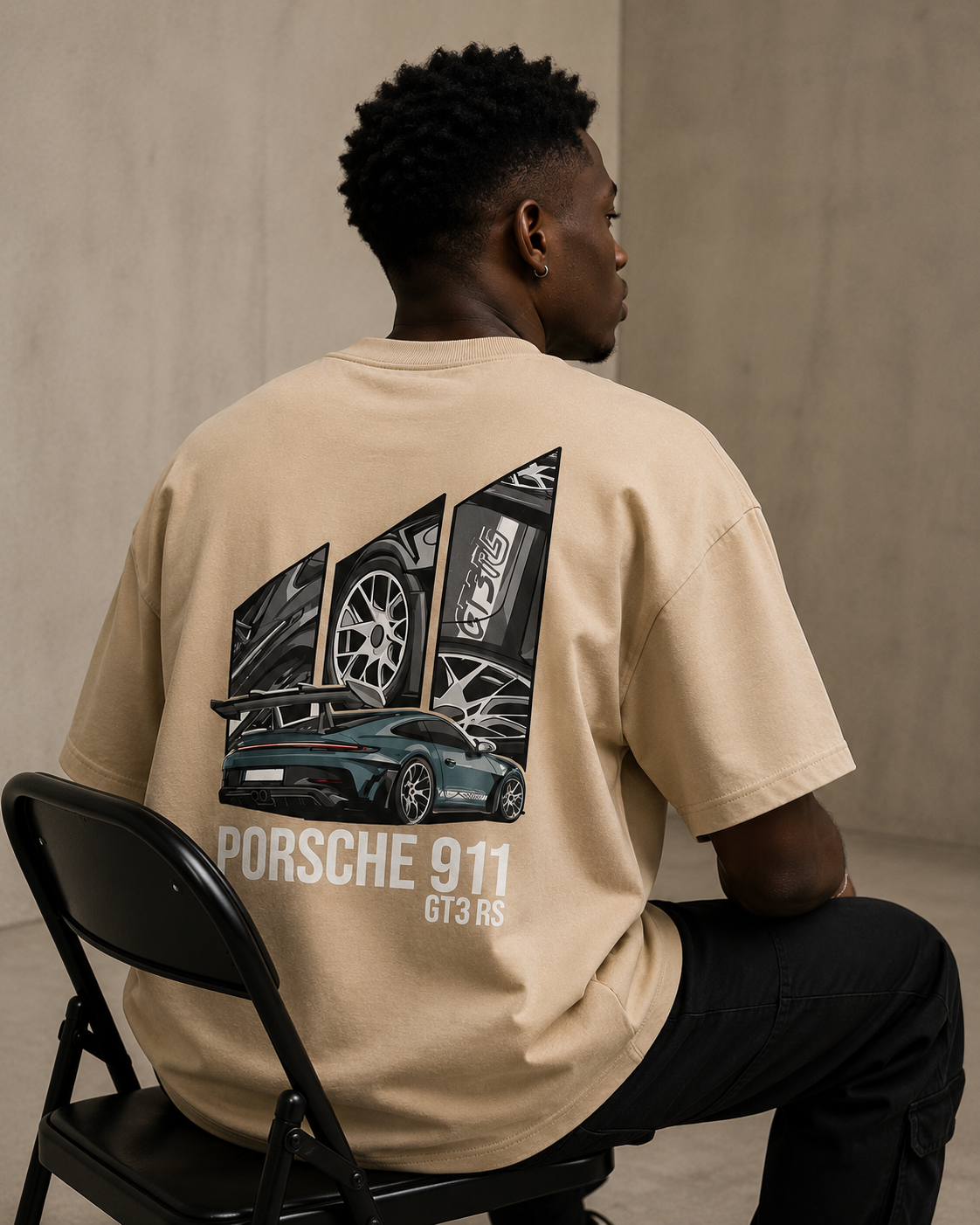 Porsche 911 GT3 RS Oversized T-Shirt | 240 GSM Premium Cotton | Beige | Unisex