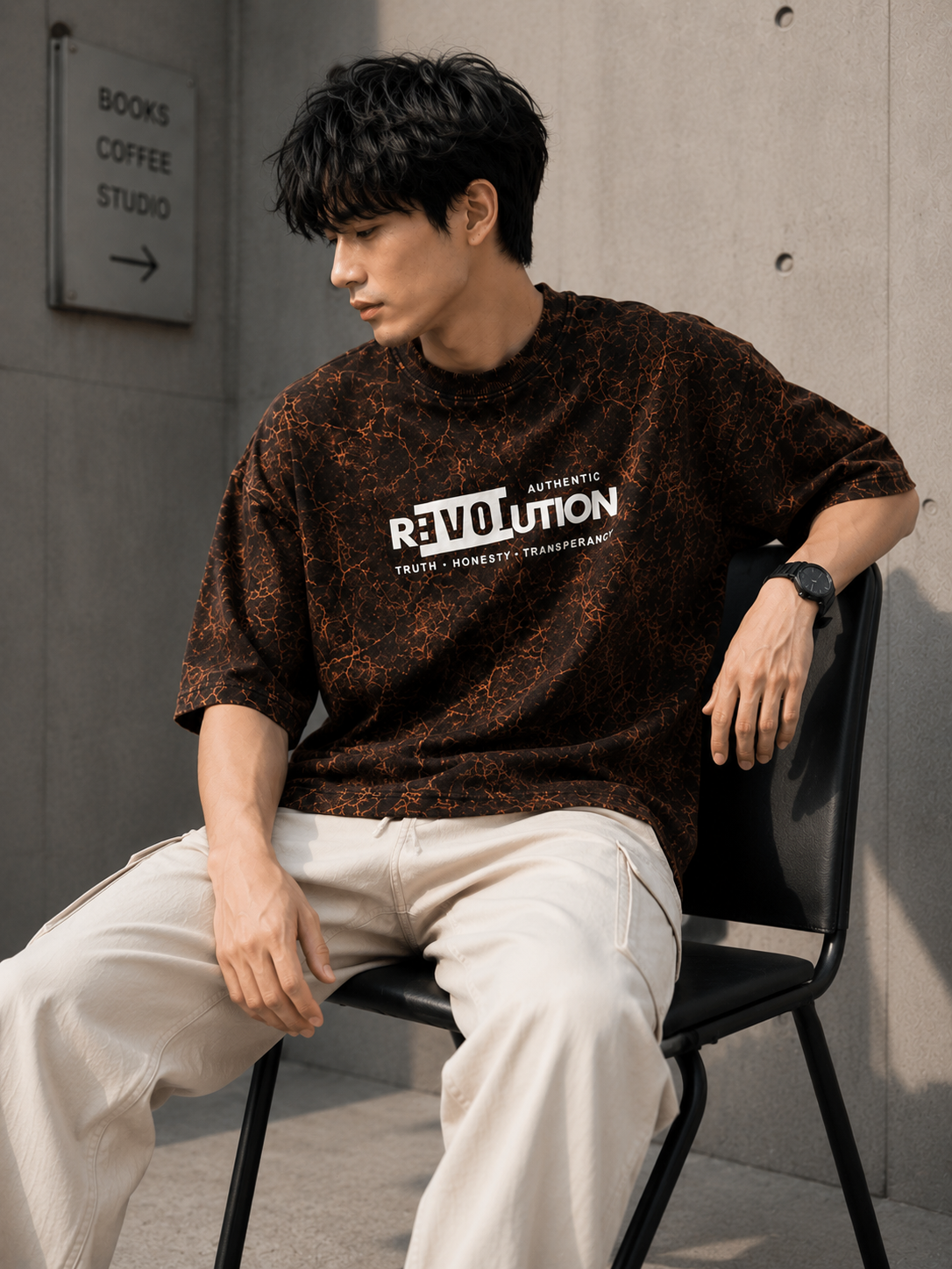 Revolution Oversized T-Shirt | 245 GSM Premium Cotton | Acid Wash Brown | Unisex