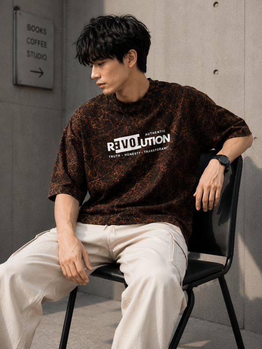Revolution Oversized T-Shirt | 245 GSM Premium Cotton | Acid Wash Brown | Unisex