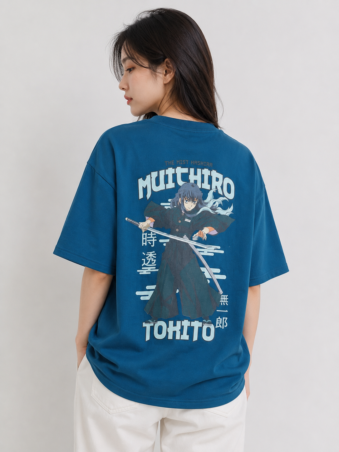 Muichiro Tokito Oversized T-Shirt | 245 GSM Premium Cotton | Blue | Unisex
