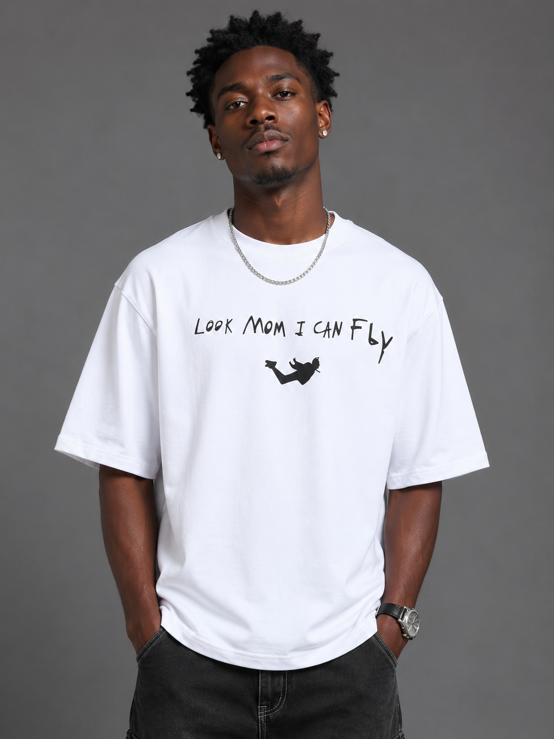 Look Mom I Can Fly Oversized T-Shirt – White