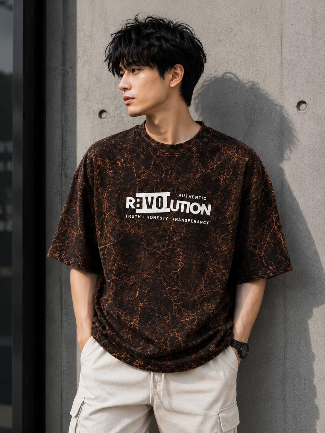 Revolution Oversized T-Shirt | 245 GSM Premium Cotton | Acid Wash Brown | Unisex