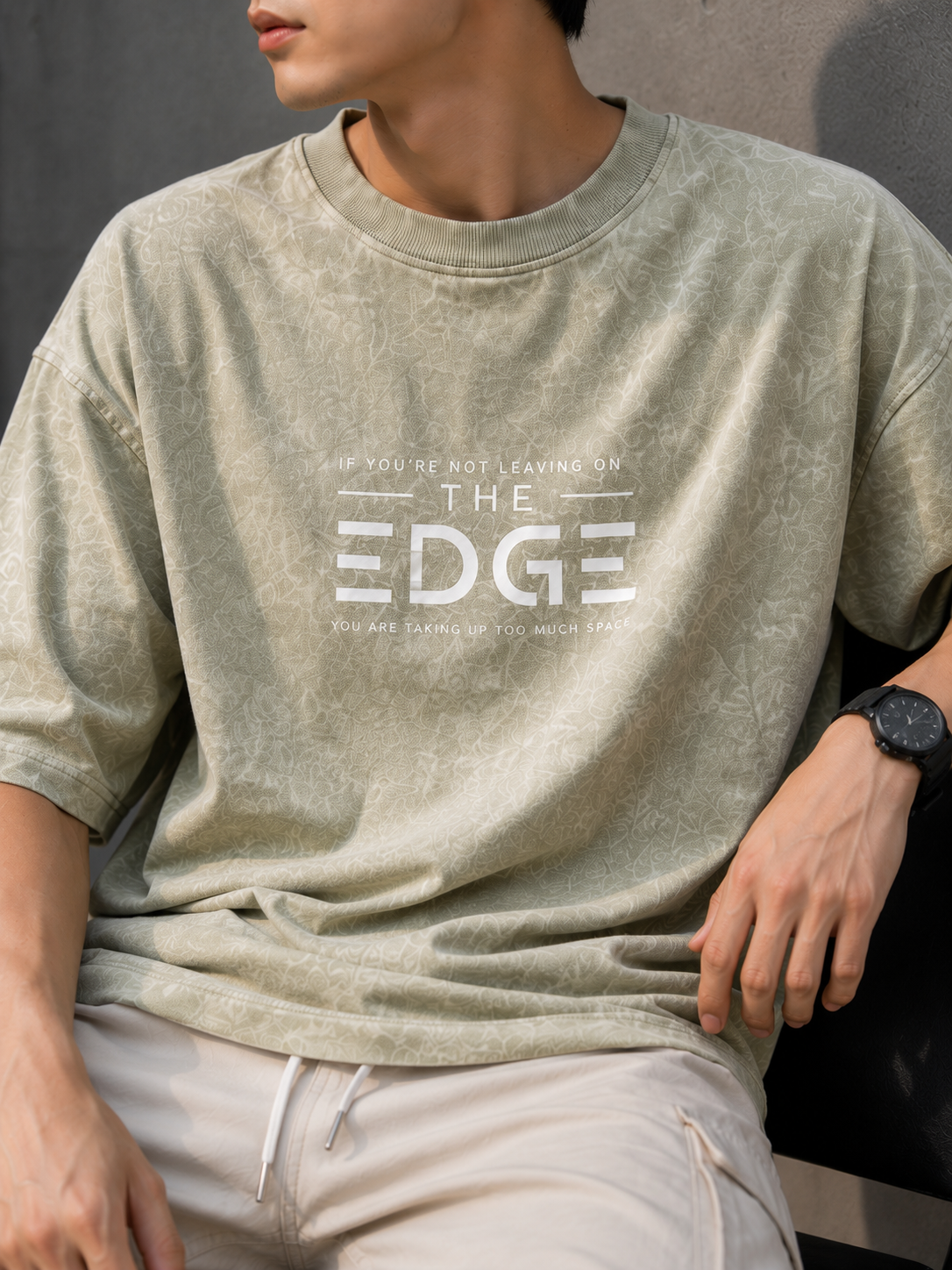 The Edge Oversized T-Shirt | 245 GSM Premium Cotton | Acid Wash Sage Green | Unisex
