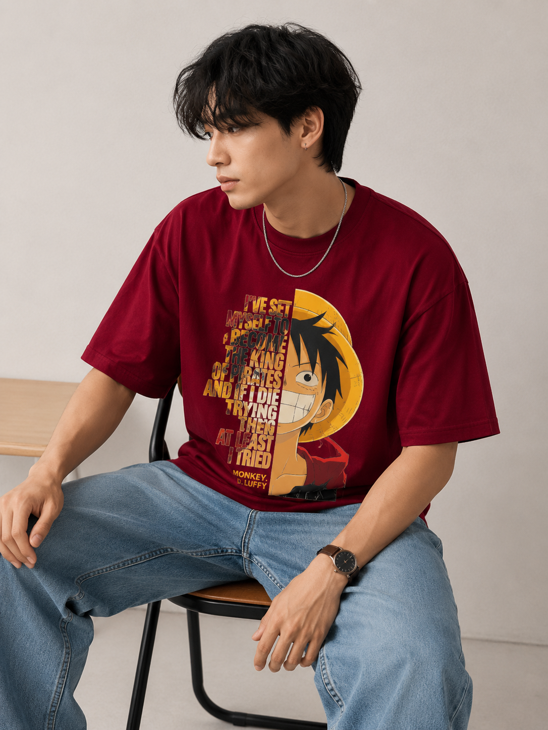 Monkey D. Luffy Oversized Anime T-Shirt | 240 GSM Premium Cotton | Maroon