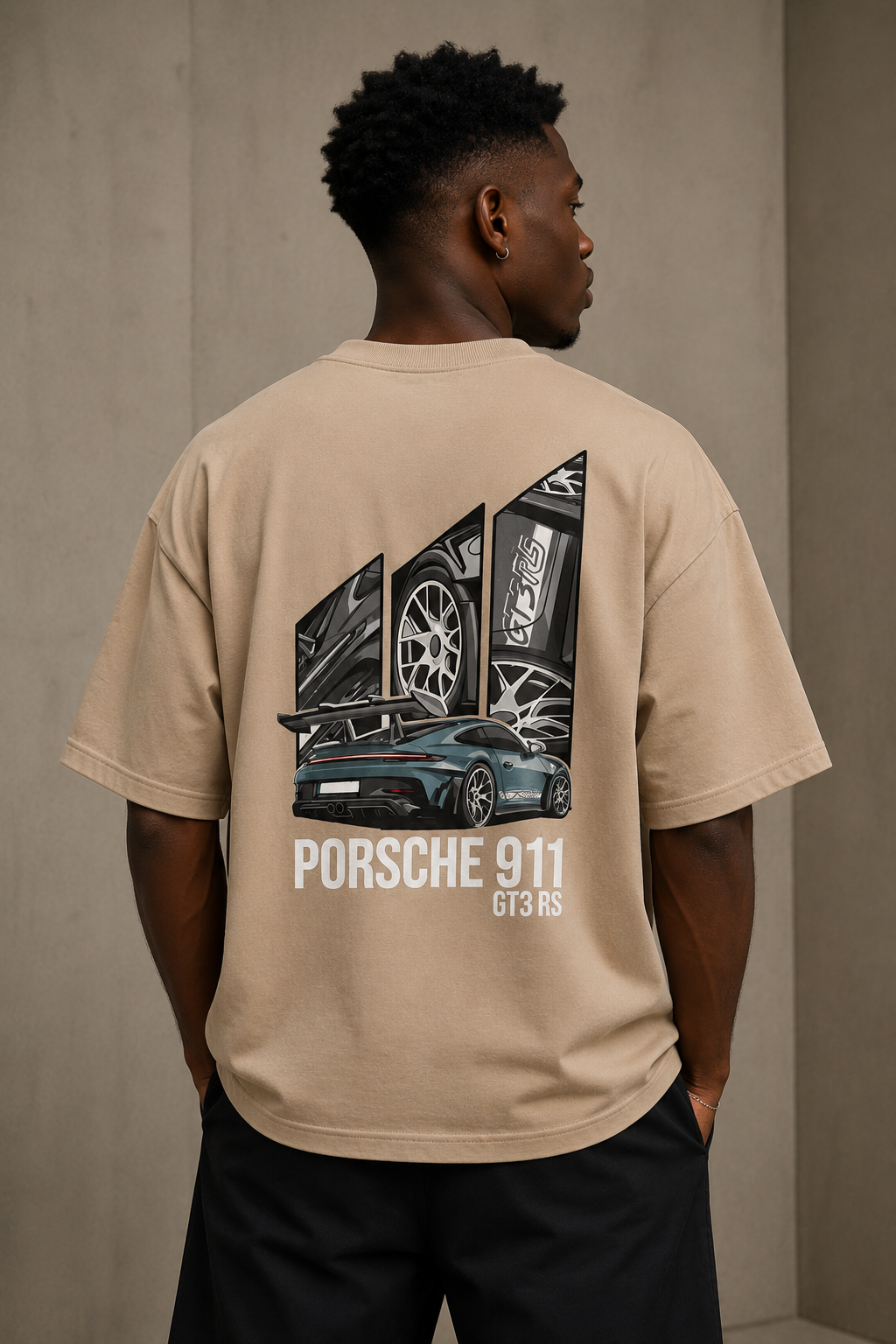 Porsche 911 GT3 RS Oversized T-Shirt | 240 GSM Premium Cotton | Beige | Unisex