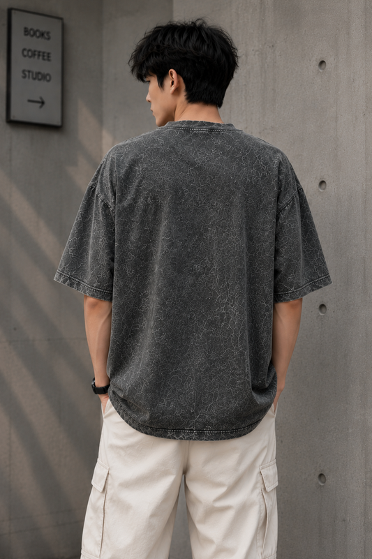 ONLY7EVENS Acid Wash "NO!" Oversized T-Shirt | 240 GSM Premium Cotton