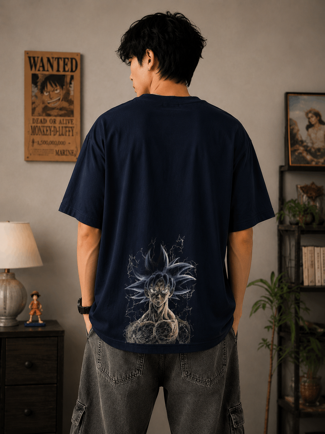 Anime Oversized T-Shirt | 245 GSM Premium Cotton | Navy Blue | Front & Back Print | Unisex