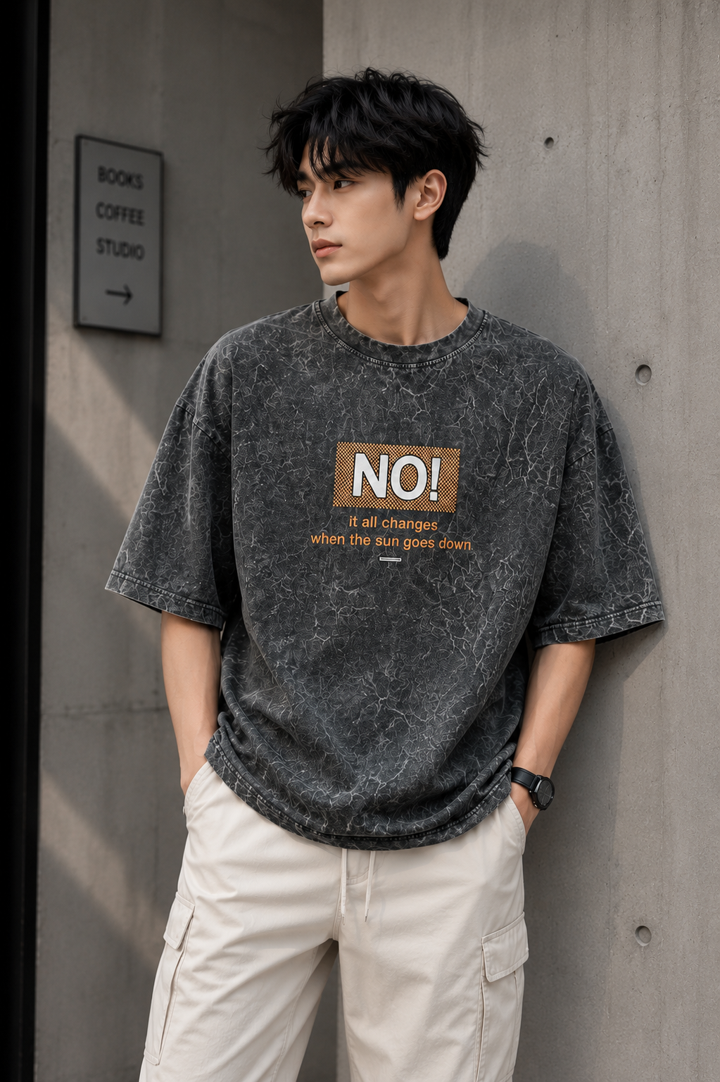 ONLY7EVENS Acid Wash "NO!" Oversized T-Shirt | 240 GSM Premium Cotton