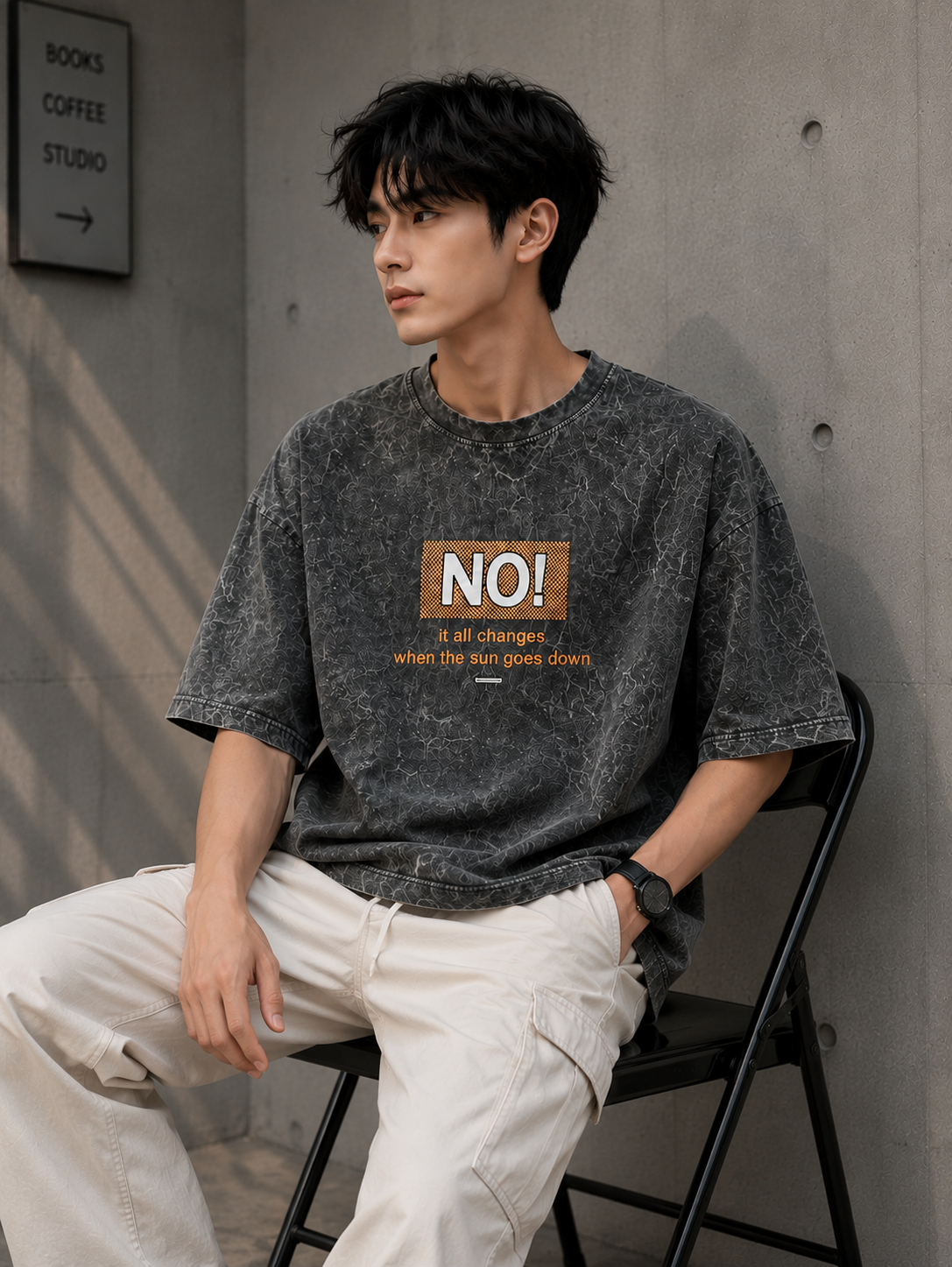 ONLY7EVENS Acid Wash "NO!" Oversized T-Shirt | 240 GSM Premium Cotton