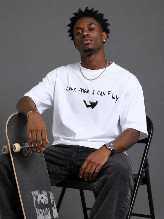 Look Mom I Can Fly Oversized T-Shirt – White