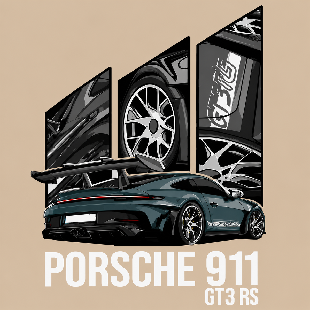 Porsche 911 GT3 RS Oversized T-Shirt | 240 GSM Premium Cotton | Beige | Unisex